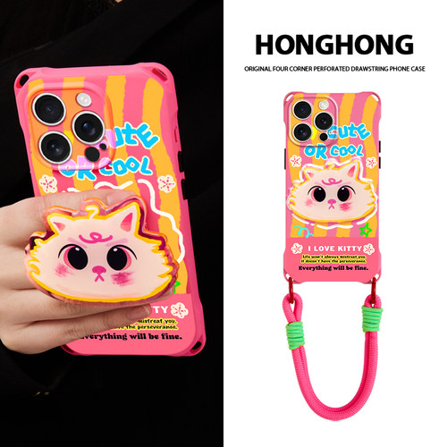 适用华为pura70pro苹果13promax手机壳创意卡通11/12支架新款mate60可爱手提iphone15/16plus斜挎挂绳背带50