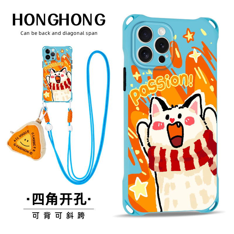 原创passion小猫适用iphone16prom华为mate50手机壳挂绳斜挎pura70卡通创意挂件14plus手提背带15pro可爱新款