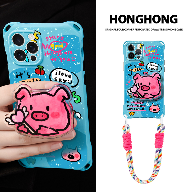 适用于iphone13promax华为pura70pro手机壳卡通可爱11/12创意pura80新款支架15pro斜挎背带mate60苹果16手提