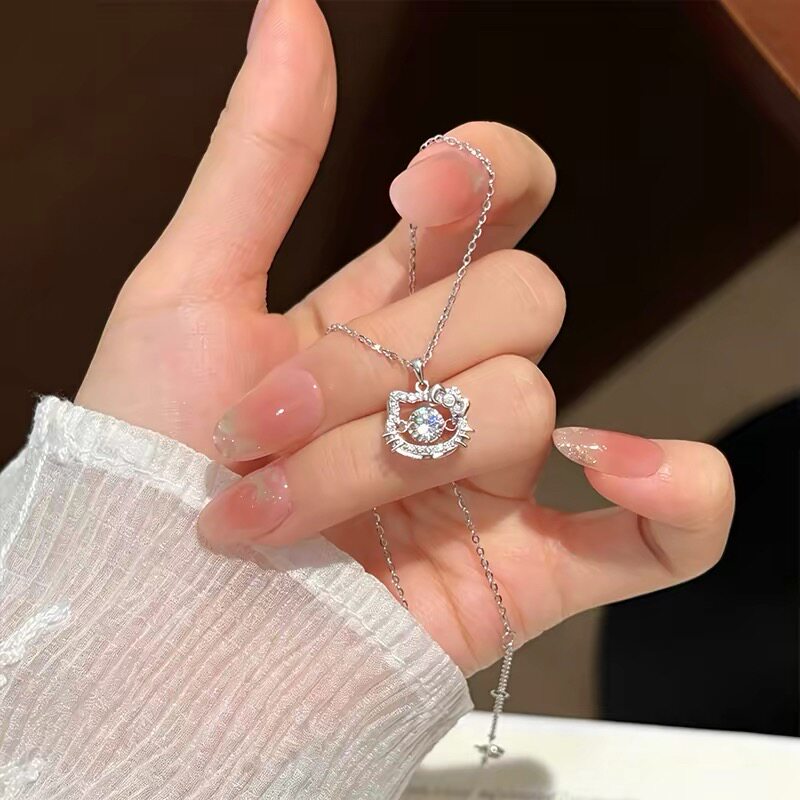 精致闪钻hellokitty项链女纯银轻奢小众设计感首饰生日礼物送女友