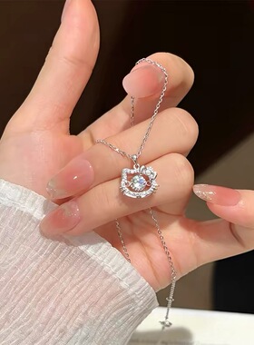 精致闪钻hellokitty项链女纯银轻奢小众设计感首饰生日礼物送女友