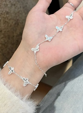 ins风镭射蝴蝶手链女纯银不掉色轻奢小众设计高级感手饰生日礼物