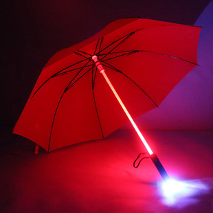 七彩创意灯纤维直杆伞 LED中棒灯光发光雨伞 碰击布夜光广告雨伞