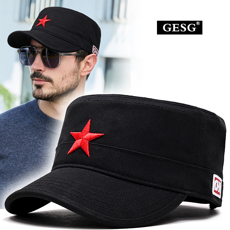 五角星立体刺绣平顶帽子男