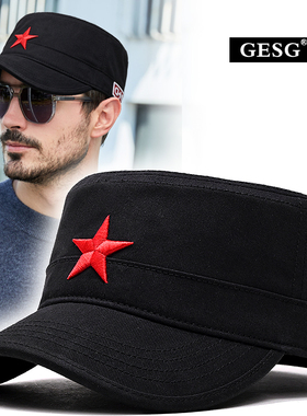 五角星平顶帽子男纯棉棒球帽户外休闲百搭中国风立体刺绣鸭舌帽男