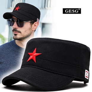 五角星平顶帽子男纯棉棒球帽户外休闲百搭中国风立体刺绣鸭舌帽男