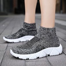新款春夏季男女休闲鞋厚底运动鞋套脚懒人鞋一脚蹬潮鞋飞织女鞋
