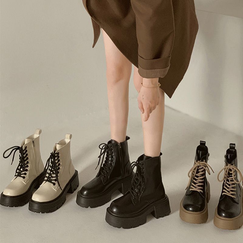 短靴女马丁靴年秋冬新款小个子厚底增高英伦风机车靴ins潮