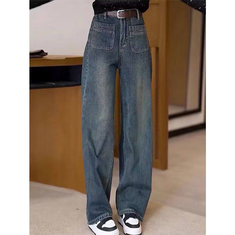 大码复古高腰直筒牛仔裤女秋冬胖mm设计感宽松显瘦阔腿拖地长裤子,女装/女士精品,大码裤装,淘宝优惠券,粉丝福利购,淘宝优惠卷