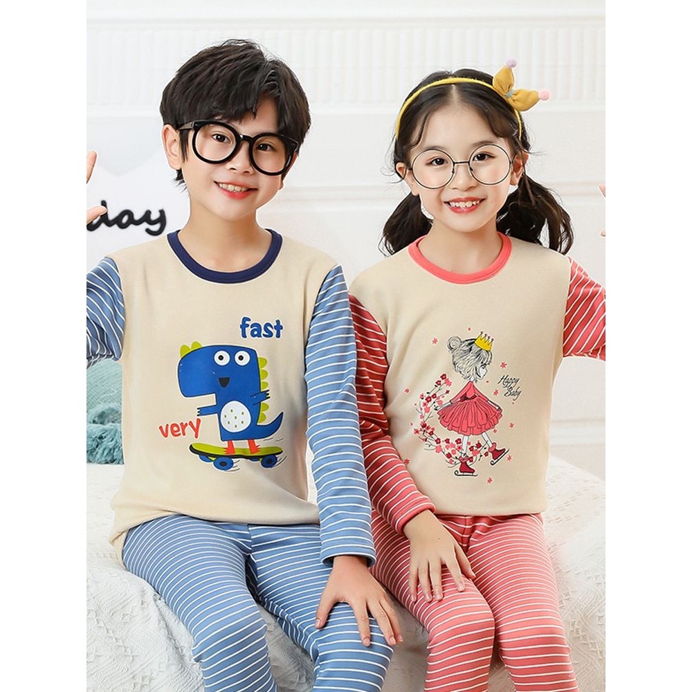 男童保暖内衣加绒加厚女秋衣秋裤冬季中大童内穿打底儿童睡衣套装