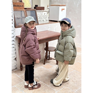 儿童中大童羽绒服韩系连帽加厚外套男女童白鸭绒面包服宝宝冬装潮