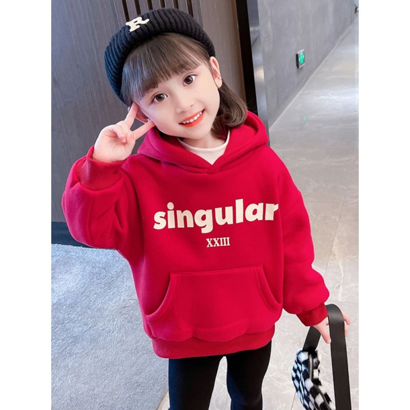 童装秋冬季女童连帽卫衣秋装中大童长袖加绒加厚上衣儿童保暖外套