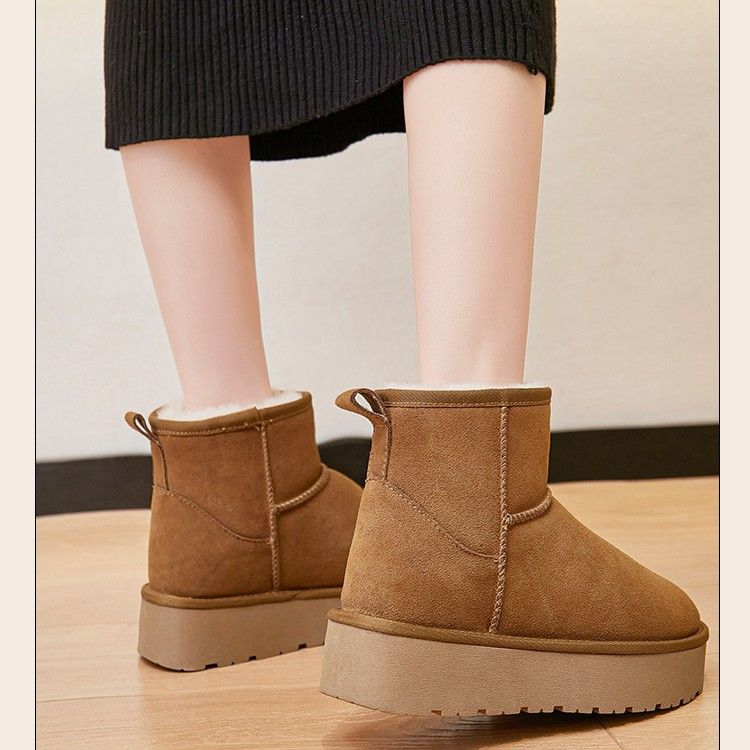 内增高8CM真皮雪地靴女中筒绒皮防滑加绒加厚保暖棉鞋冬季款