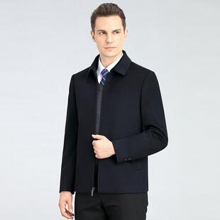 羊绒大衣男短款翻领中老年秋冬羊毛呢子外套加厚爸爸装上衣绅士