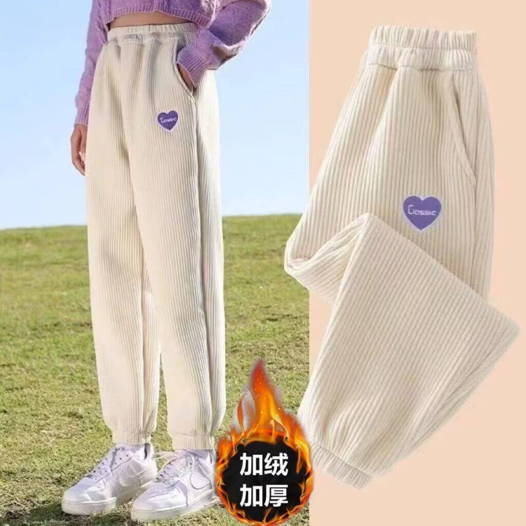女童裤子冬季新款加绒加厚冬装外穿儿童灯芯绒运动裤秋冬卫裤