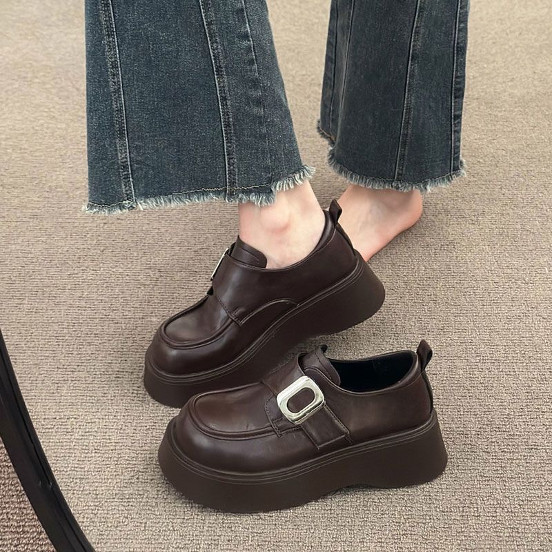 复古时尚单鞋小个子厚底增高百搭乐福鞋女英伦风皮鞋2025春秋新款