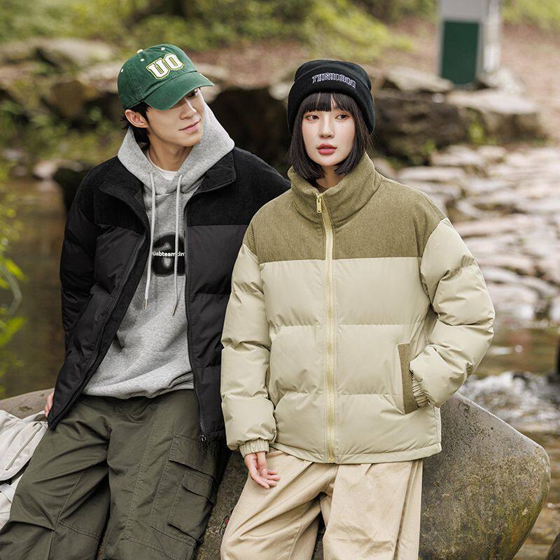 撞色拼接加绒棉服男女款冬季厚保暖棉衣面包服立领情侣宽松休闲