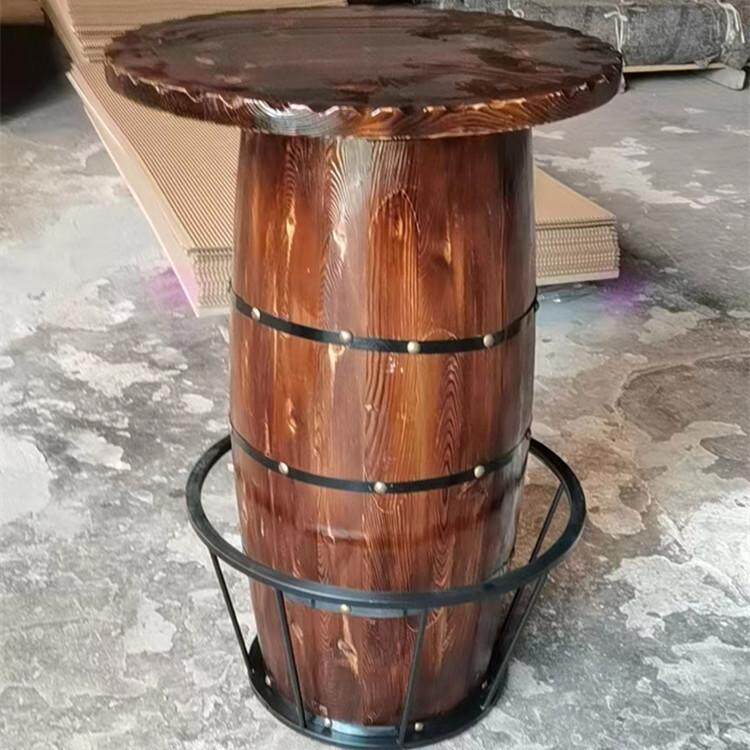 供应特色创意圆形碳化木实木酒桶吧台桌子酒吧桌椅实木家具