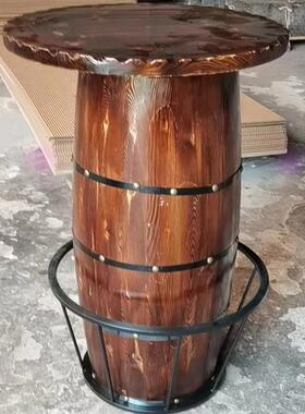 供应特色创意圆形碳化木实木酒桶吧台桌子酒吧桌椅实木家具