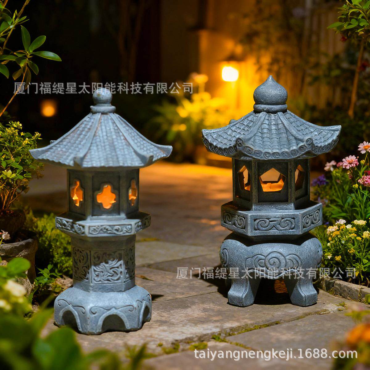 中式禅意石宫灯寺庙庭院树脂装饰灯石头灯防水户外草坪日式石塔灯
