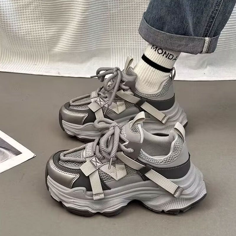 厚底炸街老爹鞋女2025春秋新款百搭学生轻便女鞋显脚小休闲运动鞋