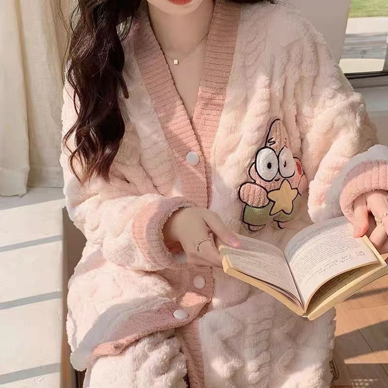 珊瑚绒睡衣女秋冬季加厚加绒年新款长袖法兰绒家居服保暖套装
