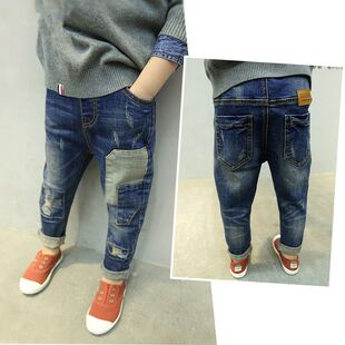 男童牛仔裤2025春季中大童长裤补丁裤裤子韩版秋冬加厚儿童休闲裤