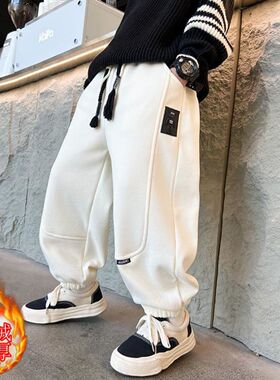 男童加绒裤子儿童冬季一体绒运动裤2025新款中大童秋冬款厚卫裤潮