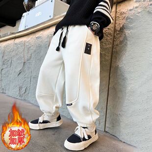 男童加绒裤子儿童冬季一体绒运动裤2025新款中大童秋冬款厚卫裤潮