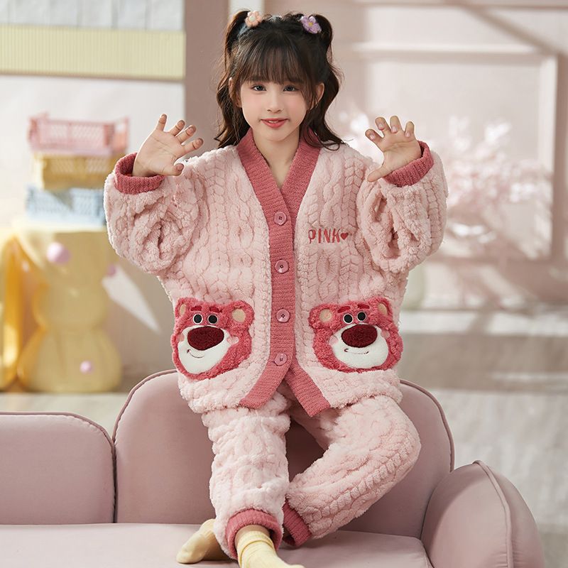 儿童睡衣女孩新款秋冬季珊瑚绒中大童加厚加绒洋气女童家居服