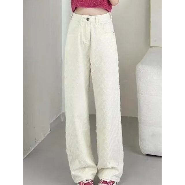 格纹直筒牛仔裤女秋冬新款设计感拖地高腰显瘦宽松阔腿裤裤子,女装/女士精品,大码裤装,淘宝优惠券,粉丝福利购,淘宝优惠卷