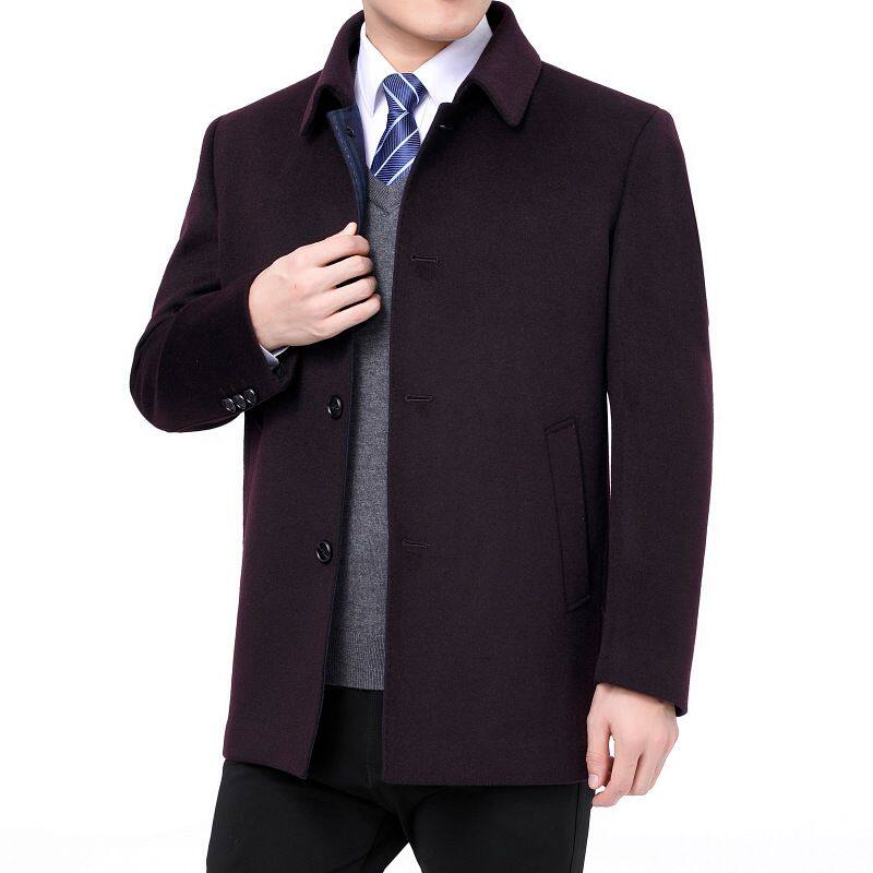 冬装羊绒大衣男士中长款翻领中老年男装保暖羊毛呢子上衣外套