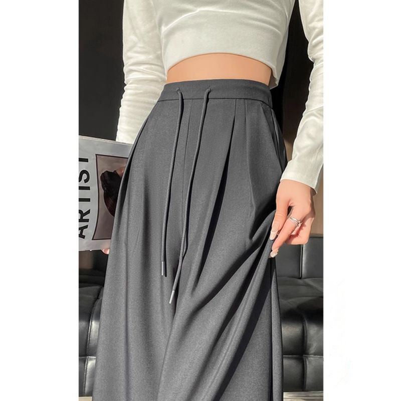 灰色西装阔腿裤女春季2025新款高腰宽松休闲直筒长裤梨形身材裤子