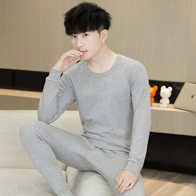 2025保暖内衣士青少年新款棉毛衫男号男纯棉圆领秋衣秋裤套装薄款