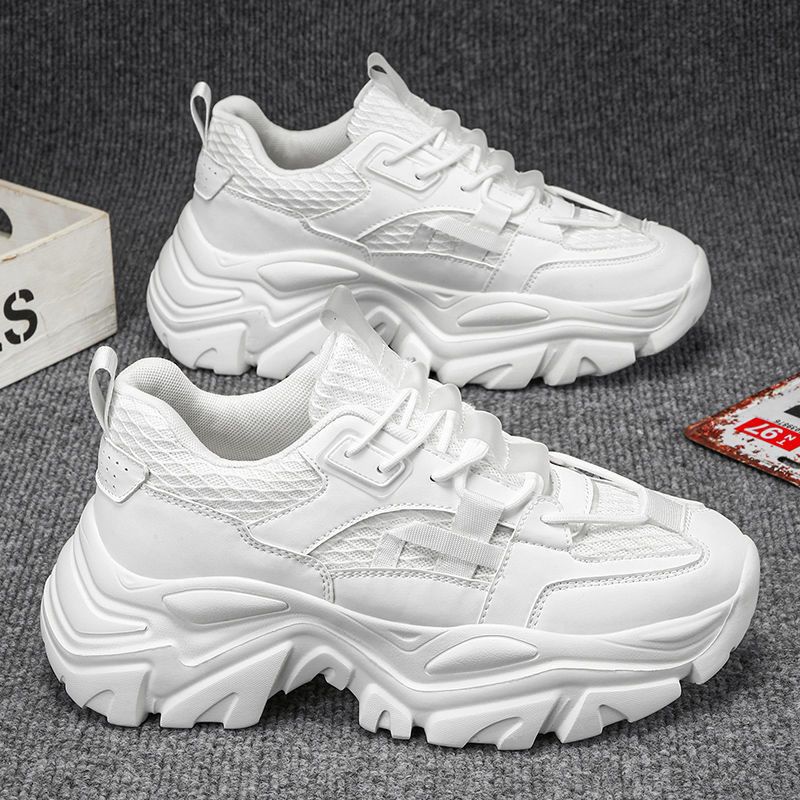 春季男鞋新款透气网面鞋子男潮流百搭小白鞋厚底运动鞋休闲老爹鞋