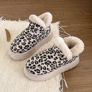 复古厚底低帮雪地靴女2025冬季新款保暖毛毛棉鞋踩屎感豹纹面包鞋