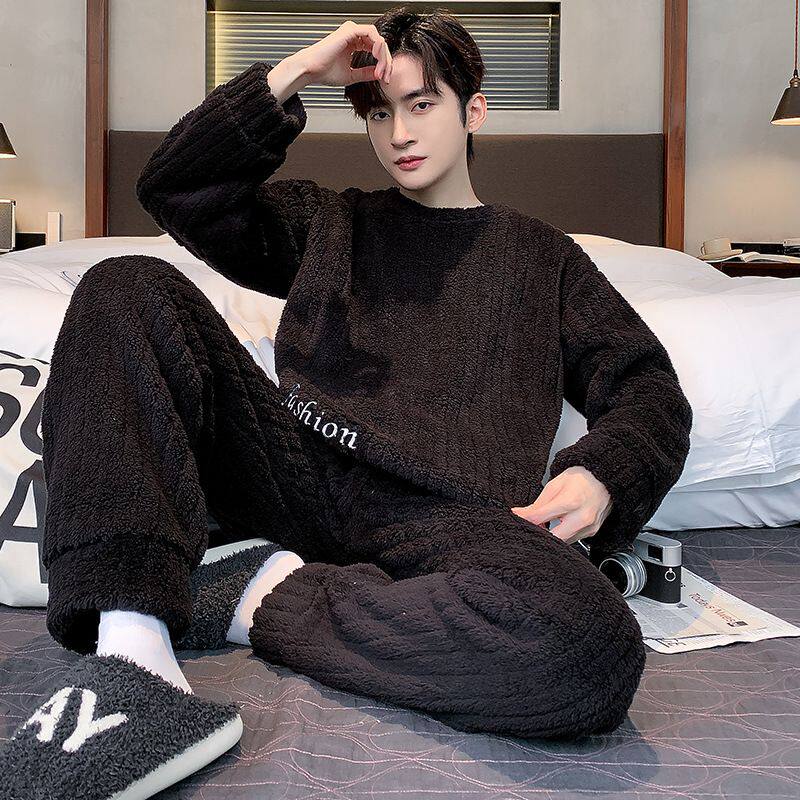 珊瑚绒睡衣男秋冬季加厚加绒法兰绒保暖男士春秋天家居服套装T887