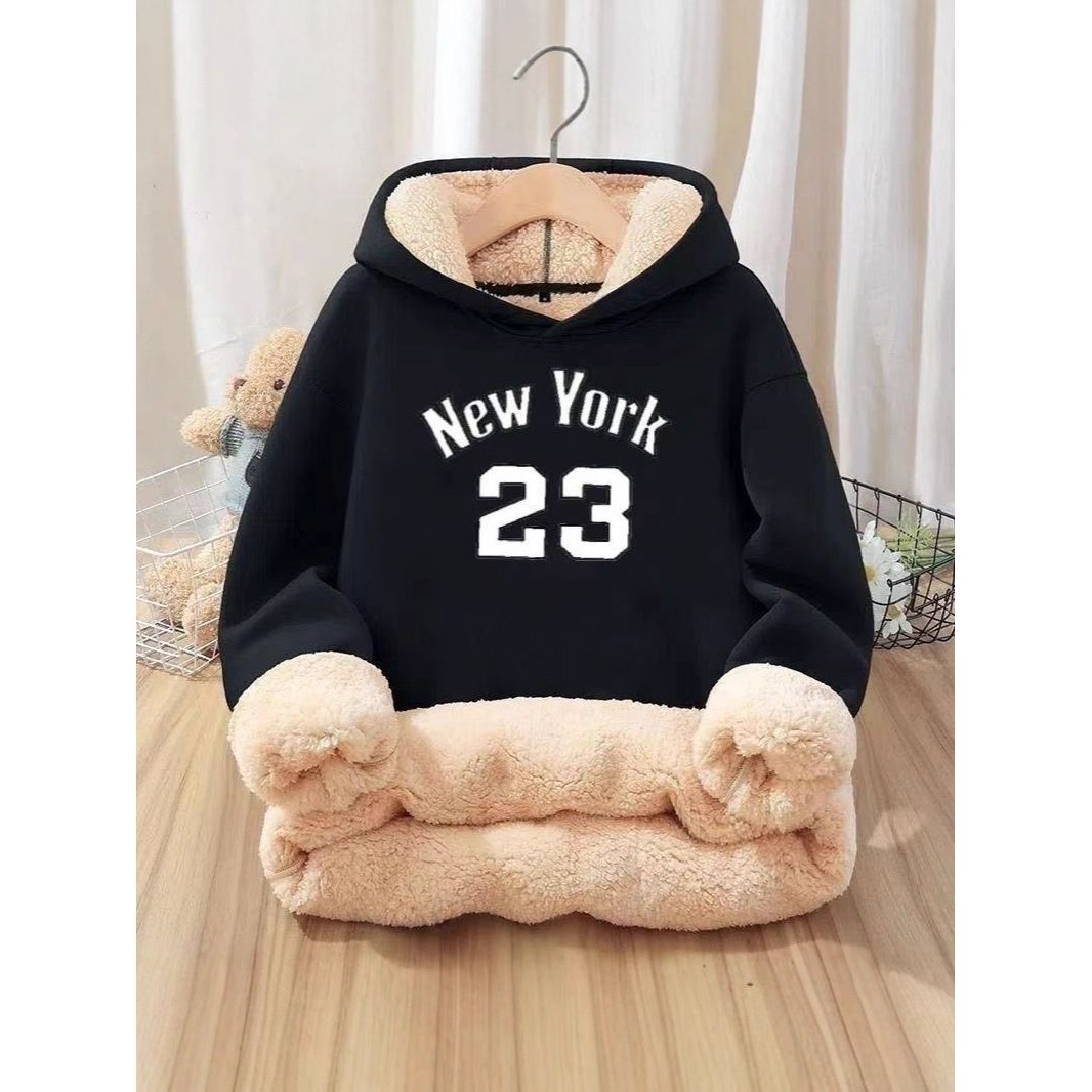 连帽外套男宽松加绒卫衣冬季美式潮流ins加厚羊羔绒保暖上衣1/2