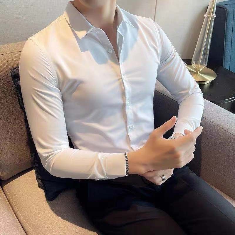 纯色长袖衬衫修身薄款黑色衬衣商务休闲职业正装工作服上班衬衫男