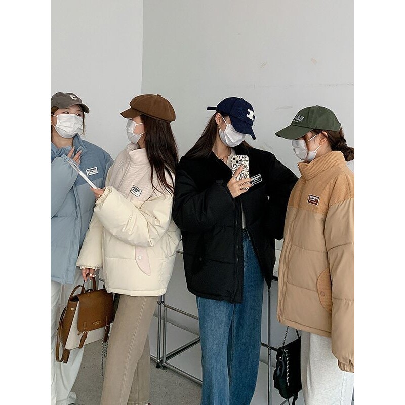 棉服女冬季加厚拼接灯芯绒宽松休闲时尚百搭oversize复古棉衣外套