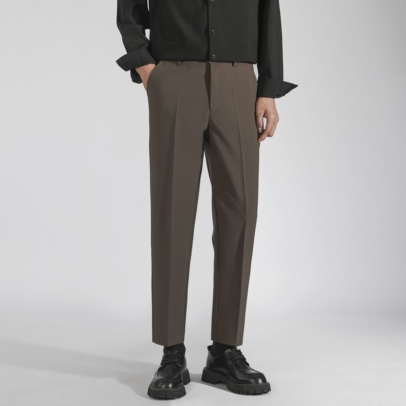 秋冬九分小西裤男士厚款商务直筒西装裤男装冬季加绒休闲裤男