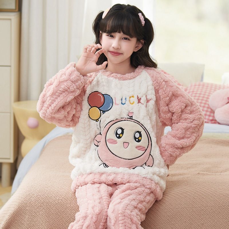 女童睡衣秋冬季2025新款珊瑚绒加绒儿童女孩法兰绒大童冬天家居服