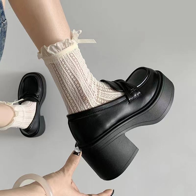 小皮鞋女超高跟黑色乐福鞋春夏季新款法式复古jk厚底粗跟单鞋