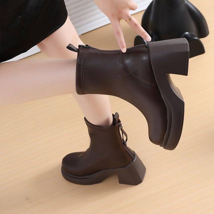 高颜值马丁靴女时装2025秋季百搭新款小个子厚底增高黑色瘦瘦短靴,女鞋,马丁靴,淘宝优惠券,粉丝福利购,淘宝优惠卷