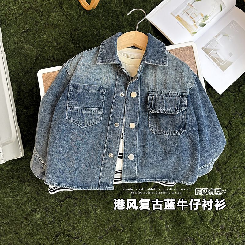 男童牛仔衬衫新款秋装童装短袖儿童宝宝小童衬衣上衣秋季潮U14646