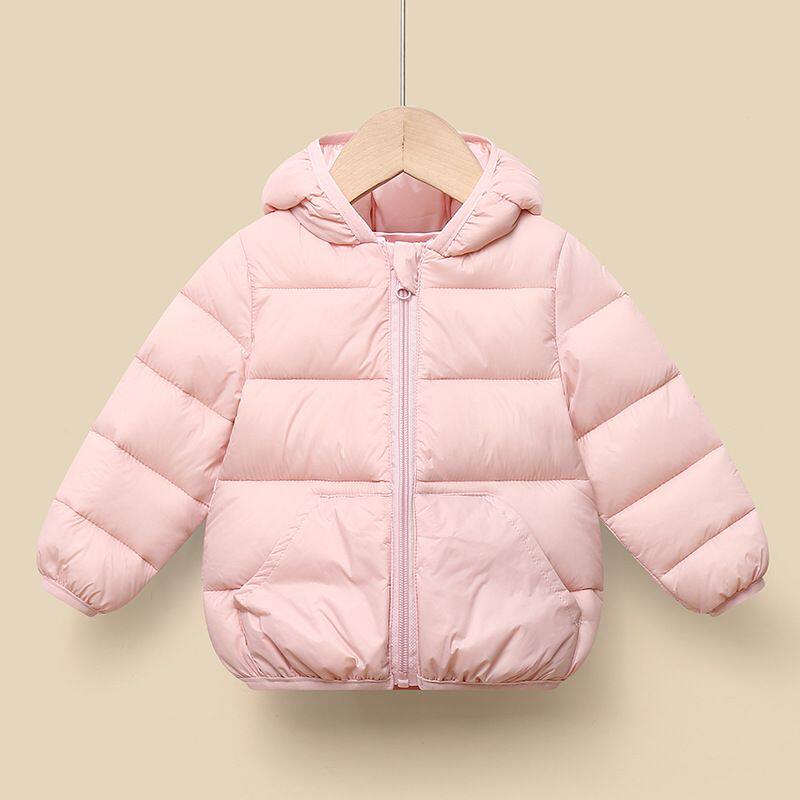 新款儿童羽绒棉服秋冬纯色男女童轻薄连帽棉袄外套中小童棉衣