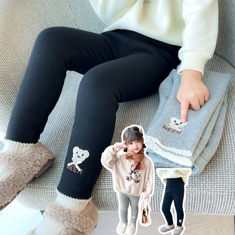 女童打底裤冬款加绒加厚中大童一体绒女宝宝儿童保暖裤子秋冬季