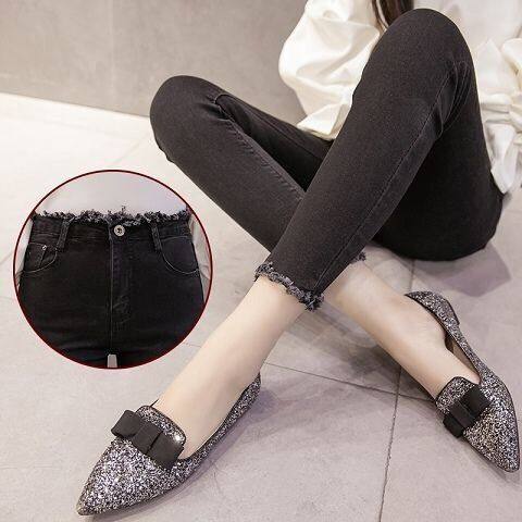 秋冬新款高腰牛仔裤女九分裤夏韩版学生显瘦毛边紧身小脚长裤