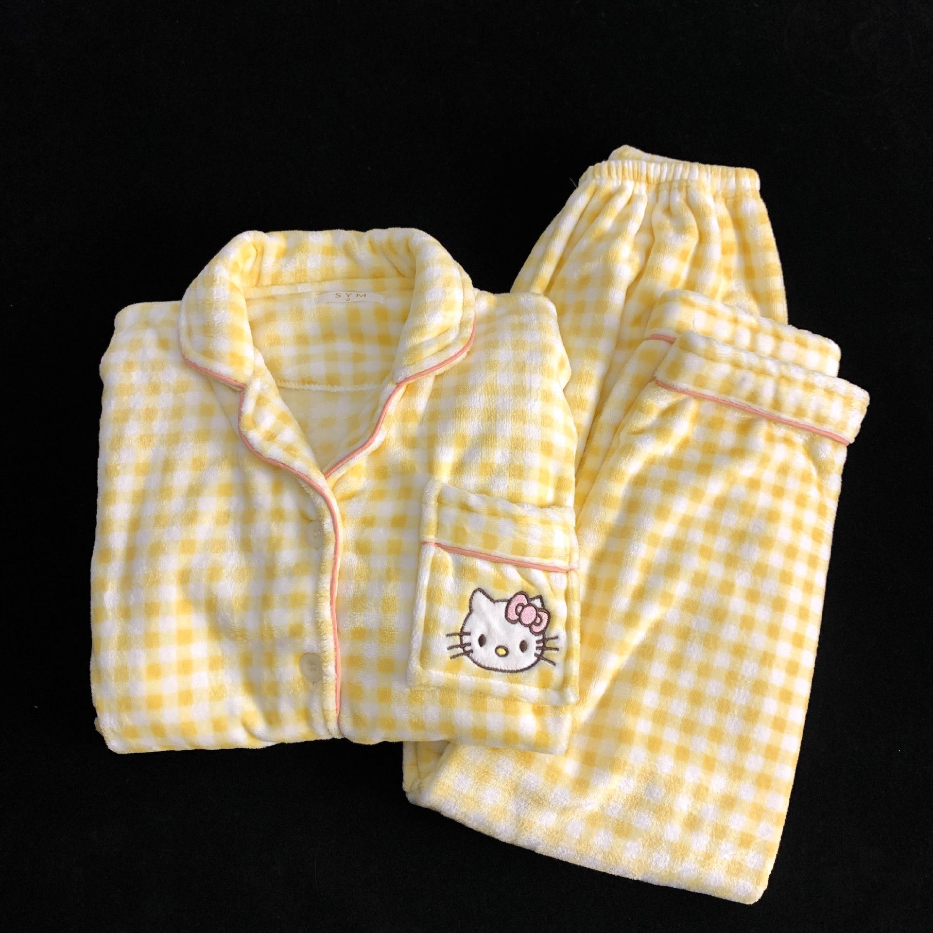 法兰绒秋冬款大码睡衣女加厚加绒可爱简约少女保暖家居服套装