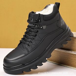 棉鞋男2025冬季保暖加绒高帮皮鞋男士系带休闲爸爸鞋防滑雪地靴